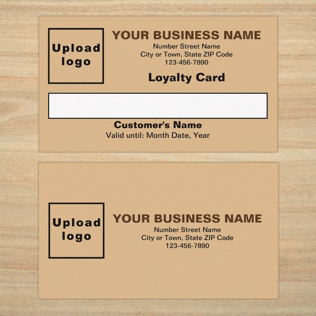 Business Light Brown Flat Loyalty Card (Front and back sides of light brown loyalty card. Loyalty card for your loyal customers.)