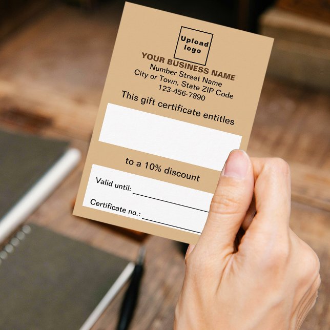 Business Light Brown Gift Certificate (Customer holding business light brown gift certificate)