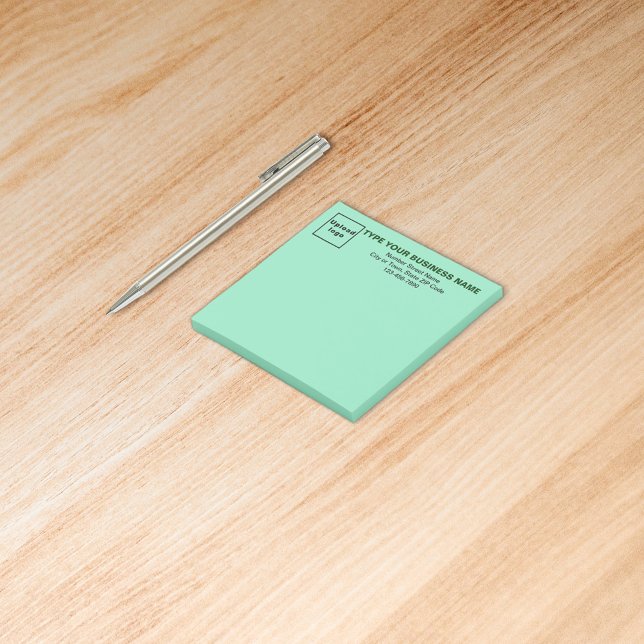 Business Light Teal Square post it note (Build brand name awareness. Your business brand on heading of light teal green square post it note.)