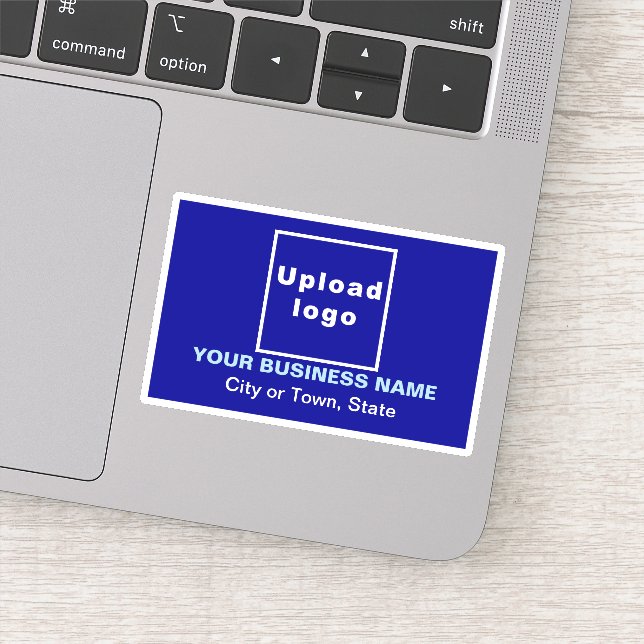 Business Location on Blue Rectangle Vinyl Sticker (Detail)
