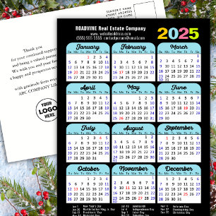 Business Logo 2025 Calendar Black Blue Minimalist Holiday Postcard