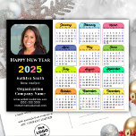 Business Logo 2025 Calendar Modern Black Colourful Holiday Postcard<br><div class="desc">2025 Calendar with US Holidays Business Photo & Logo Modern Black Colourful New Year Holiday Postcard. All the texts are pre-arranged for you to personalise easily and quickly with your own details. Wish you all a Happy Holidays and an Amazing New Year! For many other card designs, please visit :...</div>