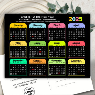 Business Logo 2025 Calendar Modern Black Colourful Holiday Postcard