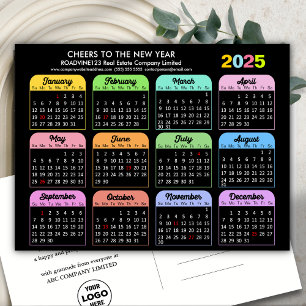 Business Logo 2025 Calendar Modern Black Colourful Holiday Postcard