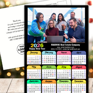 Business Logo 2025 Calendar Modern Black Colourful Holiday Postcard