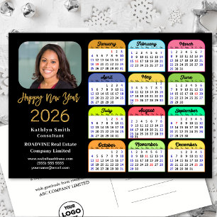 Business Logo 2025 Calendar Modern Black Colourful Holiday Postcard