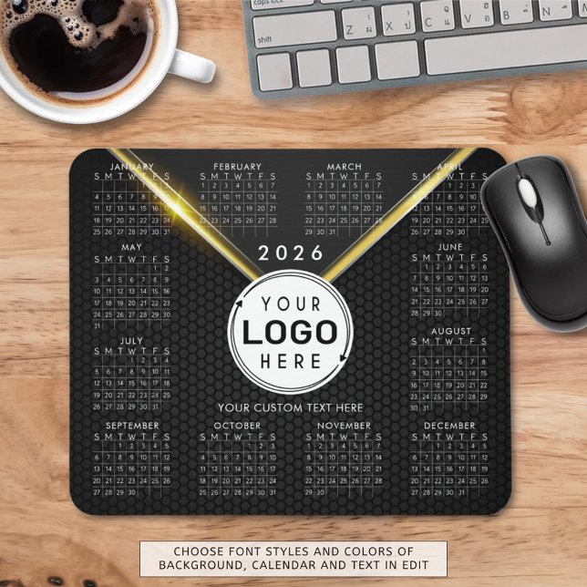 Business Logo 2026 Calendar Black Gold Mouse Pad (Creator Uploaded)