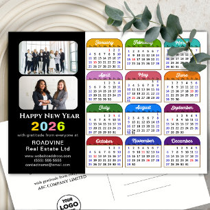 Business Logo 2026 Calendar Modern Black Colourful Holiday Postcard