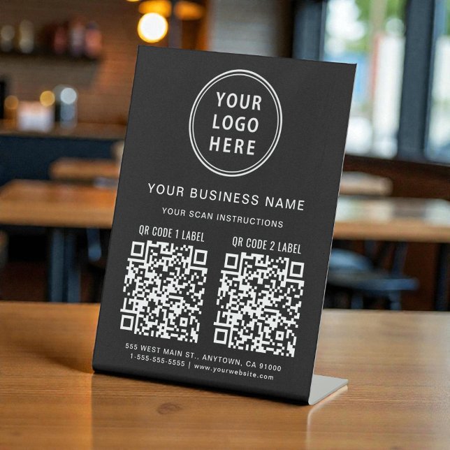 Business Logo 2 QR Codes Black Pedestal Sign (Business Logo 2 QR Codes Black Pedestal Sign)