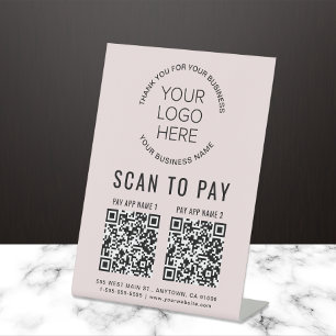 Business Logo 2 QR Codes Pink Scan to Pay Pedestal Sign