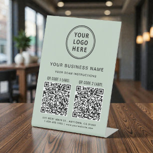 Business Logo 2 QR Codes Sage Green Pedestal Sign