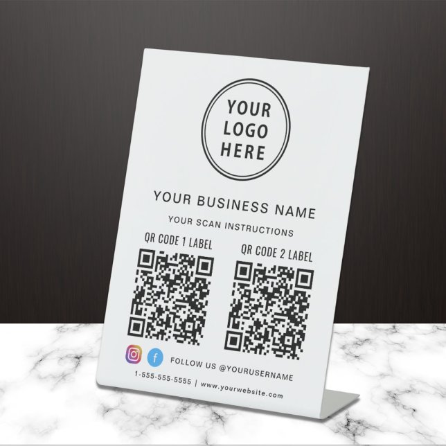 Business Logo 2 QR Codes Social Media Pedestal Sign (Creator Uploaded)