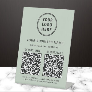 Business Logo 2 QR Codes Social Media Sage Green Pedestal Sign