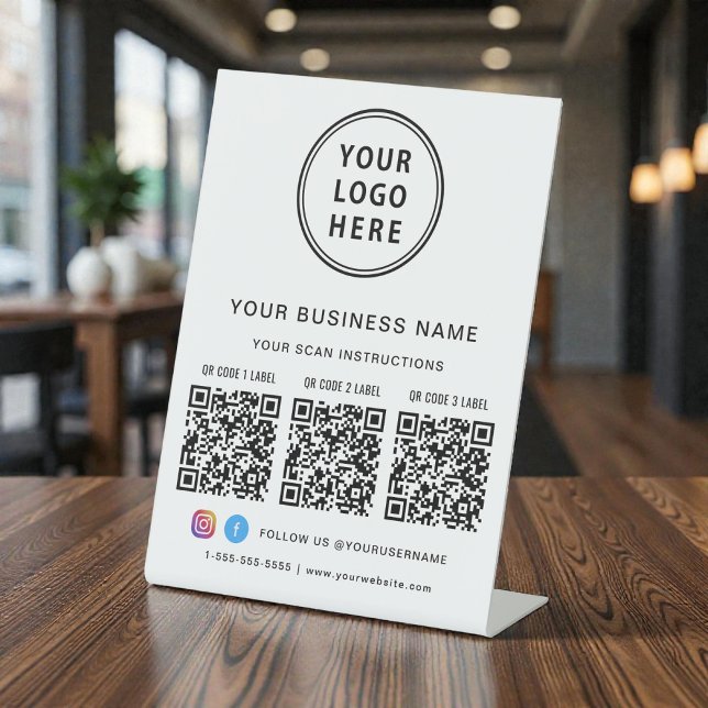 Business Logo 3 QR Codes Social Media Pedestal Sign (Business Logo 3 QR Codes Social Media Pedestal Sign)