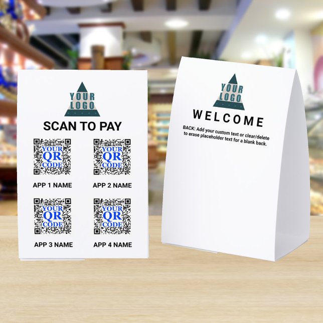 Business Logo 4x6 QR Code 4 Apps Scan To Pay (These 4 app SCAN TO PAY paper table top tents can have almost anything you want on the back)
