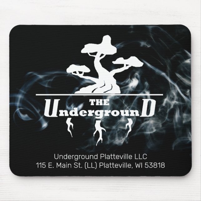 Business Logo and Info with Black Smoke Background Mouse Pad (Front)