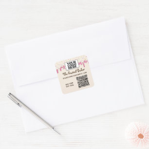 Business Logo and QR Code Drip Frosting Square Sticker