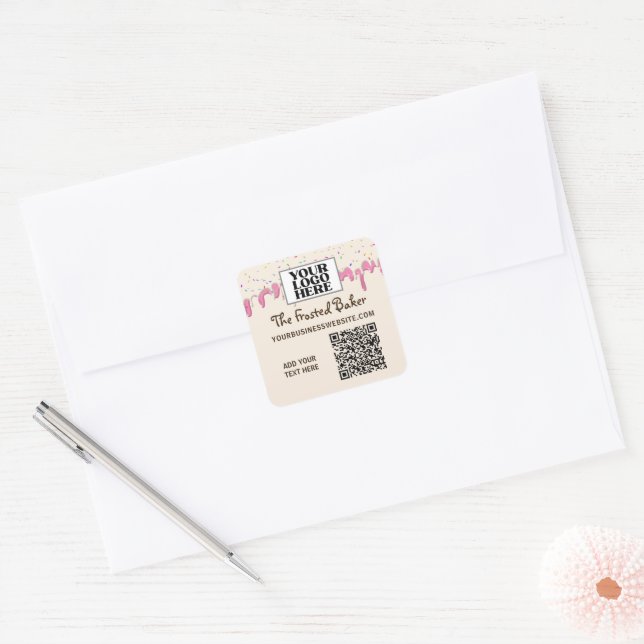 Business Logo and QR Code Drip Frosting Square Sticker (Envelope)