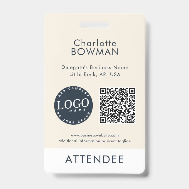 Business Logo and QR Code Event Attendants ID Badge (Front)