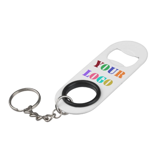 Business Logo and QR Code Keychain Bottle Opener (Front Angled)