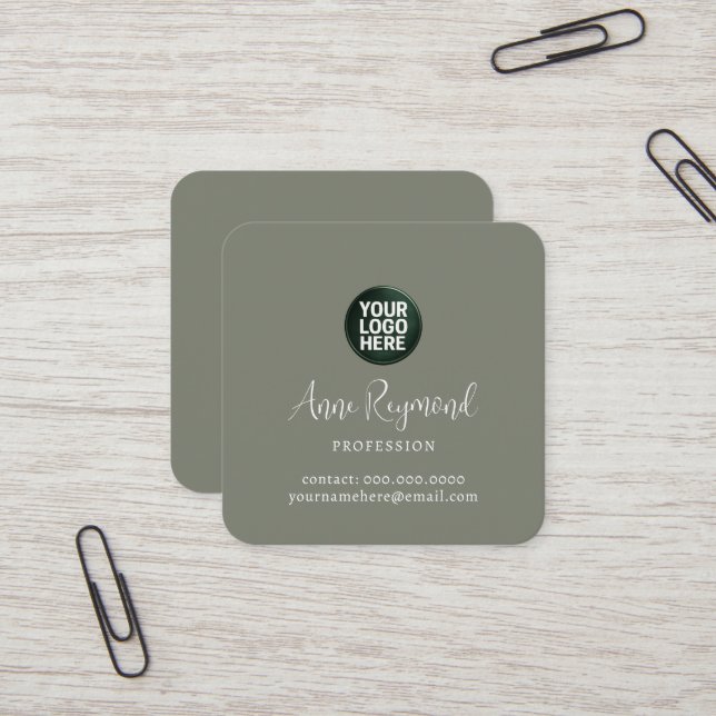 Business Logo and Script Name Elegant  Square Business Card (Front/Back In Situ)