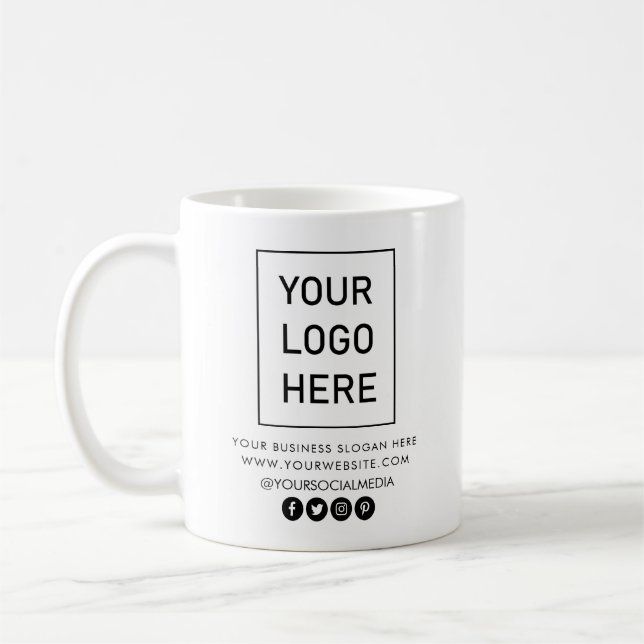 Business Logo and Text Company Elegant Minimalist  Coffee Mug (Left)