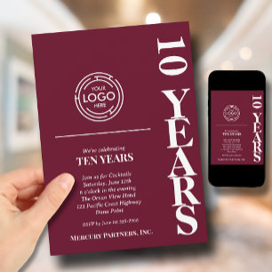 Business Logo Anniversary Burgundy Invitation