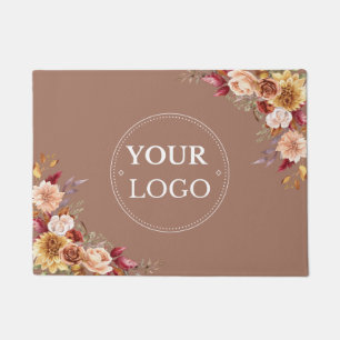 Business Logo Autumn Floral Brown Promotional Doormat