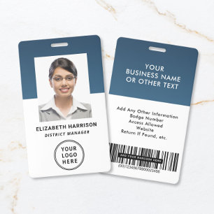 Business Logo Barcode Blue Employee Photo ID Badge