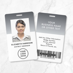 Business Logo Barcode Grey Employee Photo Photo ID Badge