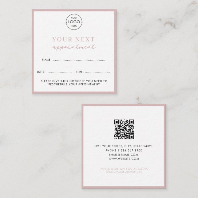 Business Logo Beauty Appointment Card Blush Pink (Front/Back)