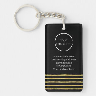 Business Logo Black and Gold Striped  Key Ring