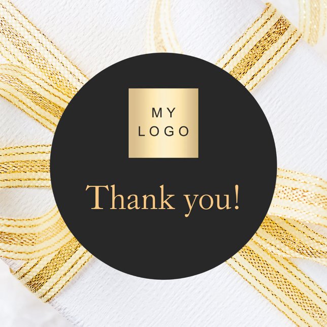 Business logo black gold thank you classic round sticker (Creator Uploaded)