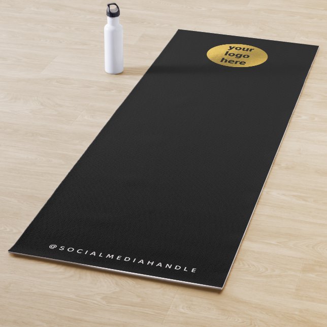 Business Logo Black Gold Yoga Studio Promotional Mat (In Situ)