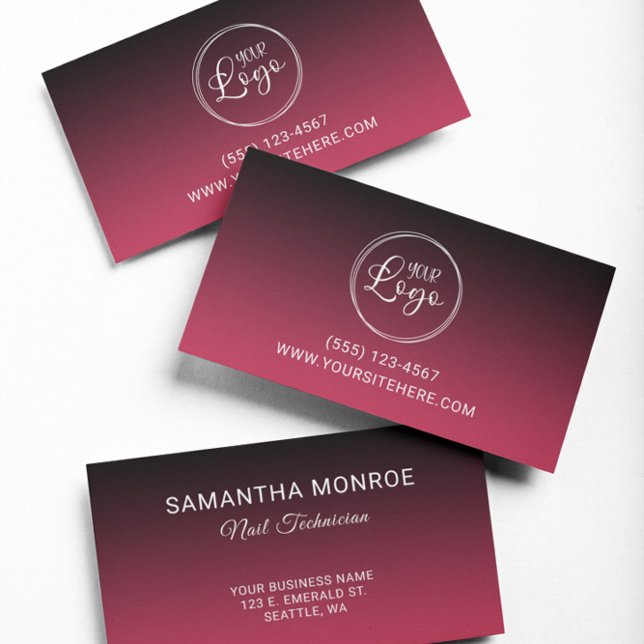 Business Logo Black Magenta Red Gradient Business Card (Business Logo Black Magenta Red Gradient Business Card)