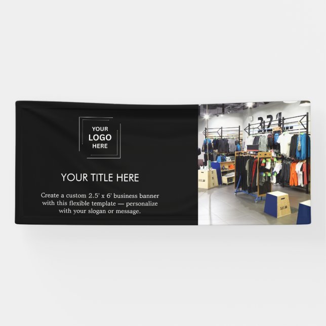 Business Logo | Black Modern Promotional Photo 6'  Banner (Horizontal)