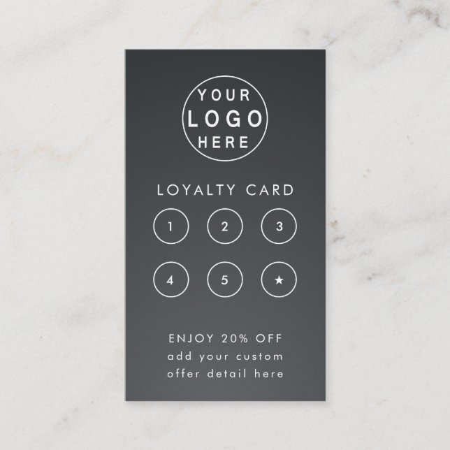 Business Logo | Black Professional Company Punch Loyalty Card (Front)