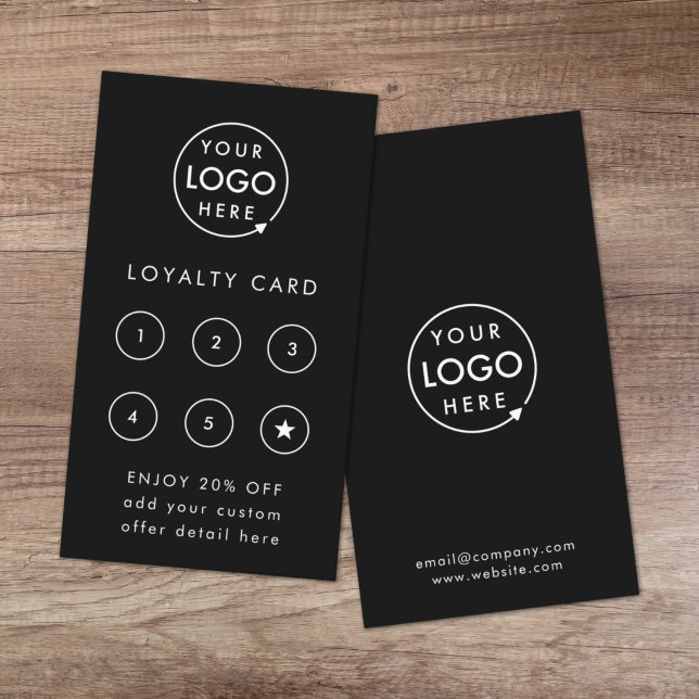 Business Logo | Black Professional Company Punch Loyalty Card (Build brand loyalty with this professional modern customer reward card design)