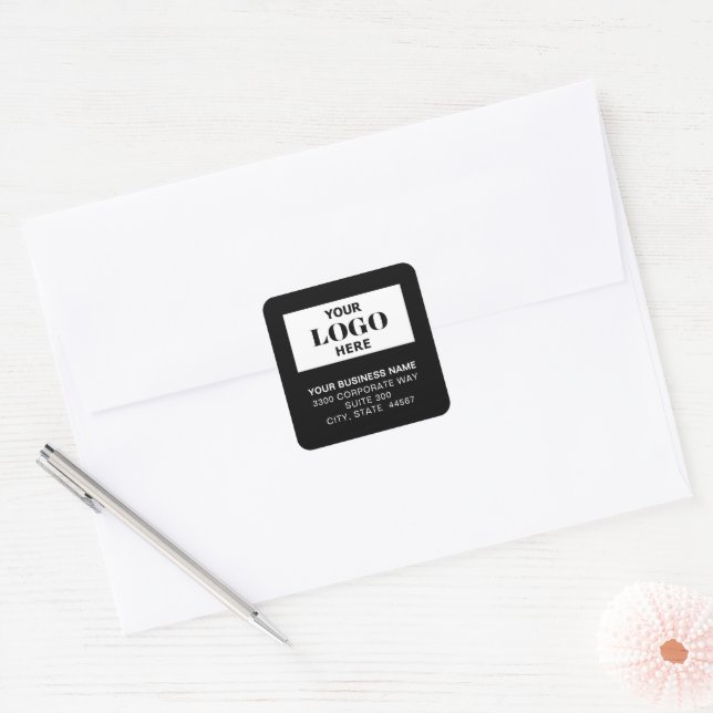 Business Logo Black Square Return Address Labels (Envelope)
