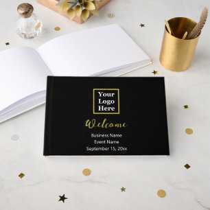 Business Logo Black White and Gold Script Welcome Guest Book