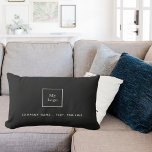 Business logo black white elegant lumbar cushion<br><div class="desc">A stylish, classic black background. Personalise and add your business, company logo and a text. White letters. If you want the pillow without text, use your back-space key to delete. Perfect for hotel lobbies, rental properties and yacht services and rentals. This pillow is also available in our store with golden...</div>