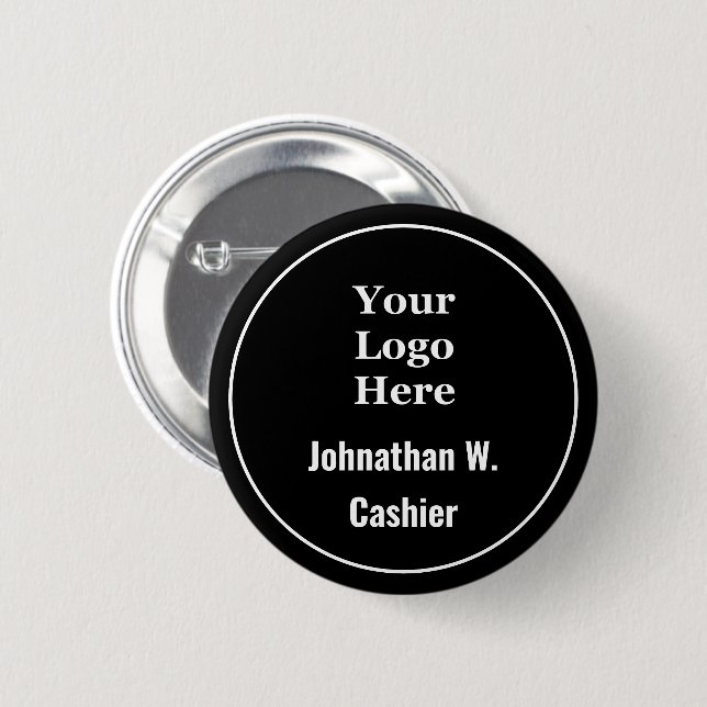 Business Logo Black White Employee Name Job Title 6 Cm Round Badge (Front & Back)