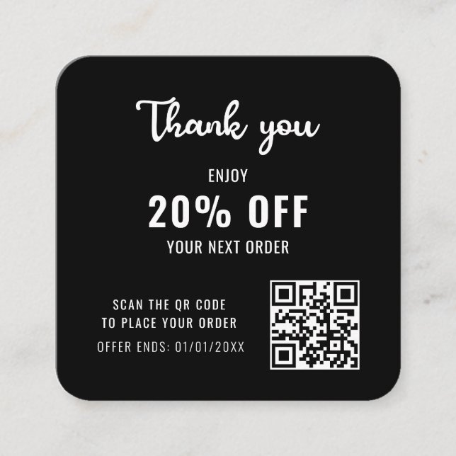 Business Logo Black White Modern QR Code Loyalty Discount Card (Front)