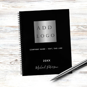 Business logo black white name script notebook
