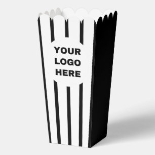 Business Logo Black & White Striped Movie Popcorn Favour Box
