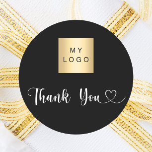 Business logo black white thank you classic round sticker