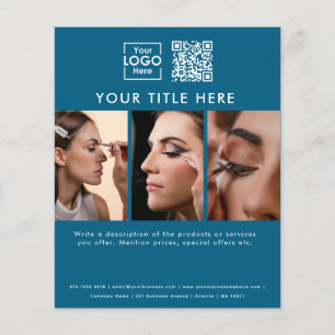 Business Logo Blue Beauty Salon 3 Photos QR Code Flyer