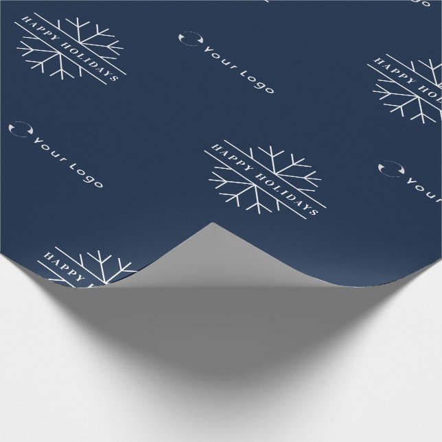 Business Logo Blue Christmas Snowflake Lp Wrapping Paper (Corner)