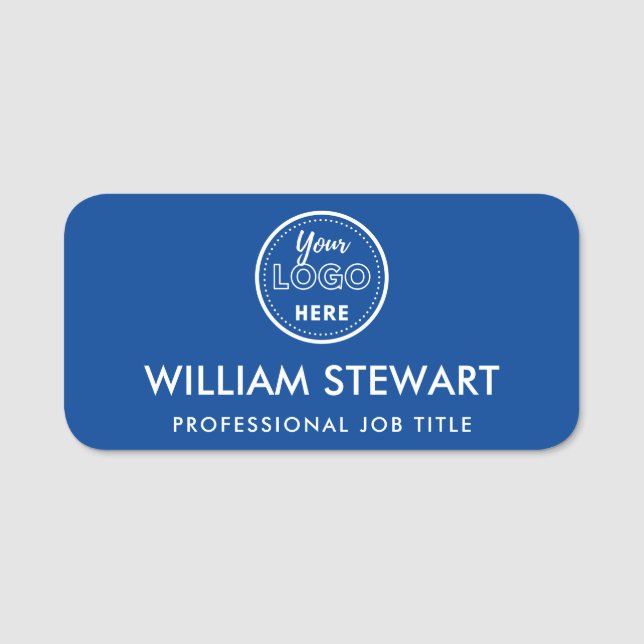 Business Logo Blue Employee Staff Name Tag (Front)