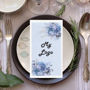 Business logo blue florals napkin